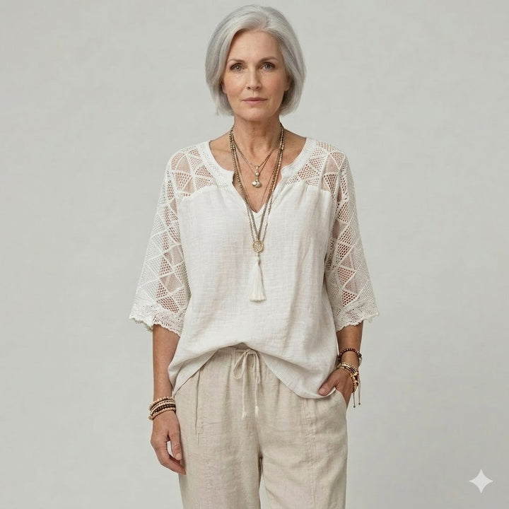 Cynthia | V-Neck Blouse with Lace Detail