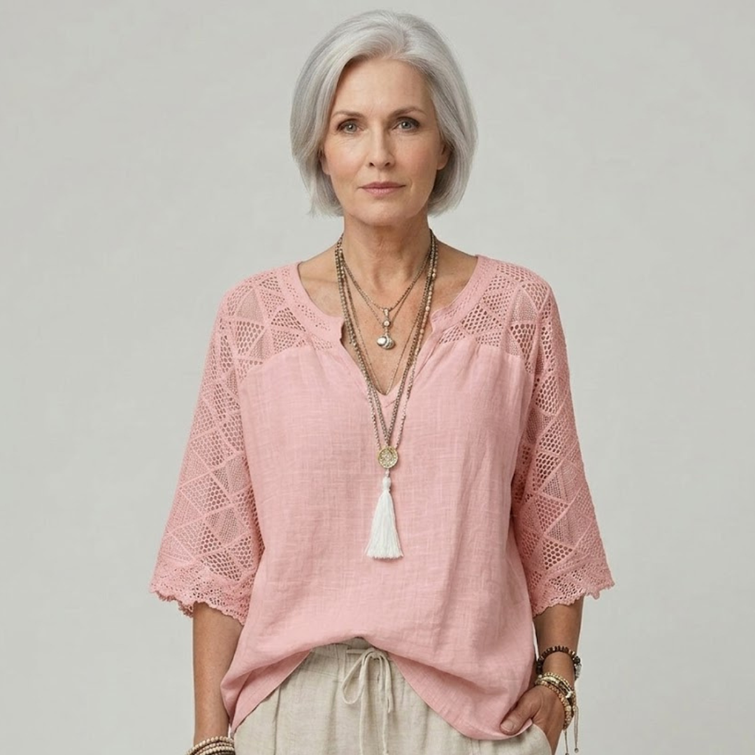 Cynthia | V-Neck Blouse with Lace Detail