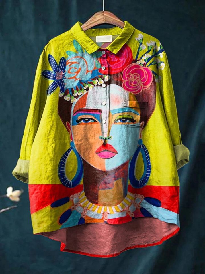 Amber | Oil Painting Portrait Art Printed Women's Casual Shirt