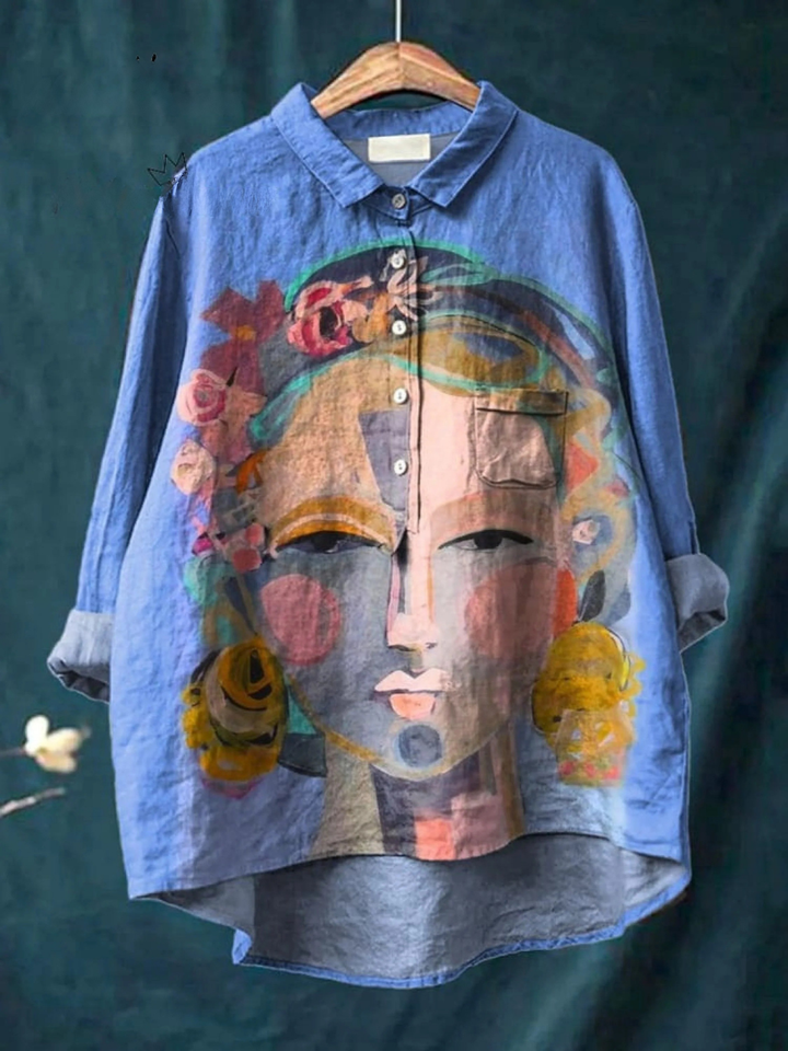 Amber | Oil Painting Portrait Art Printed Women's Casual Shirt