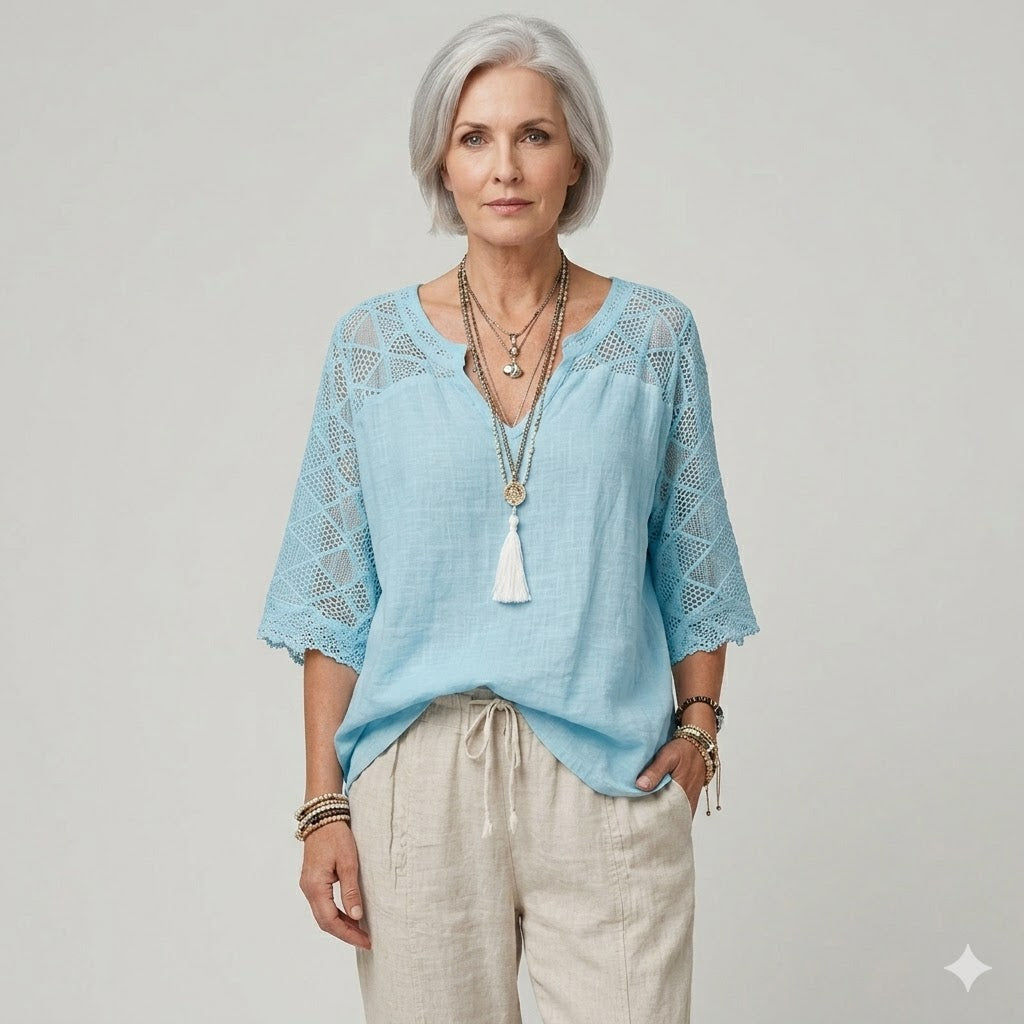 Cynthia | V-Neck Blouse with Lace Detail