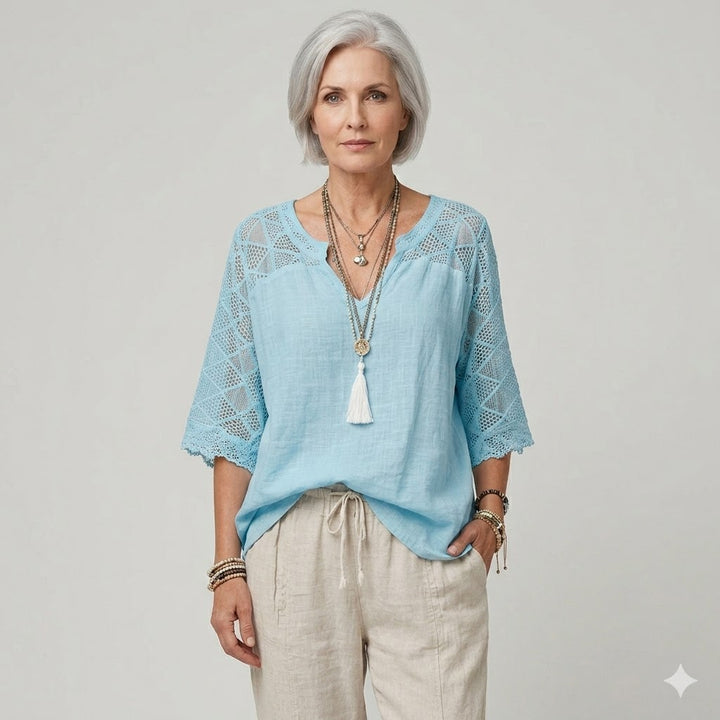 Cynthia | V-Neck Blouse with Lace Detail
