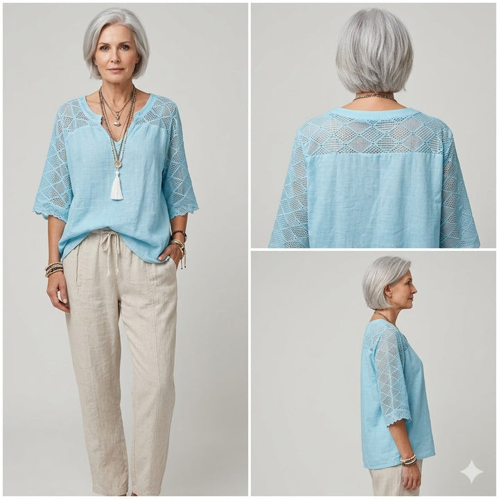 Cynthia | V-Neck Blouse with Lace Detail