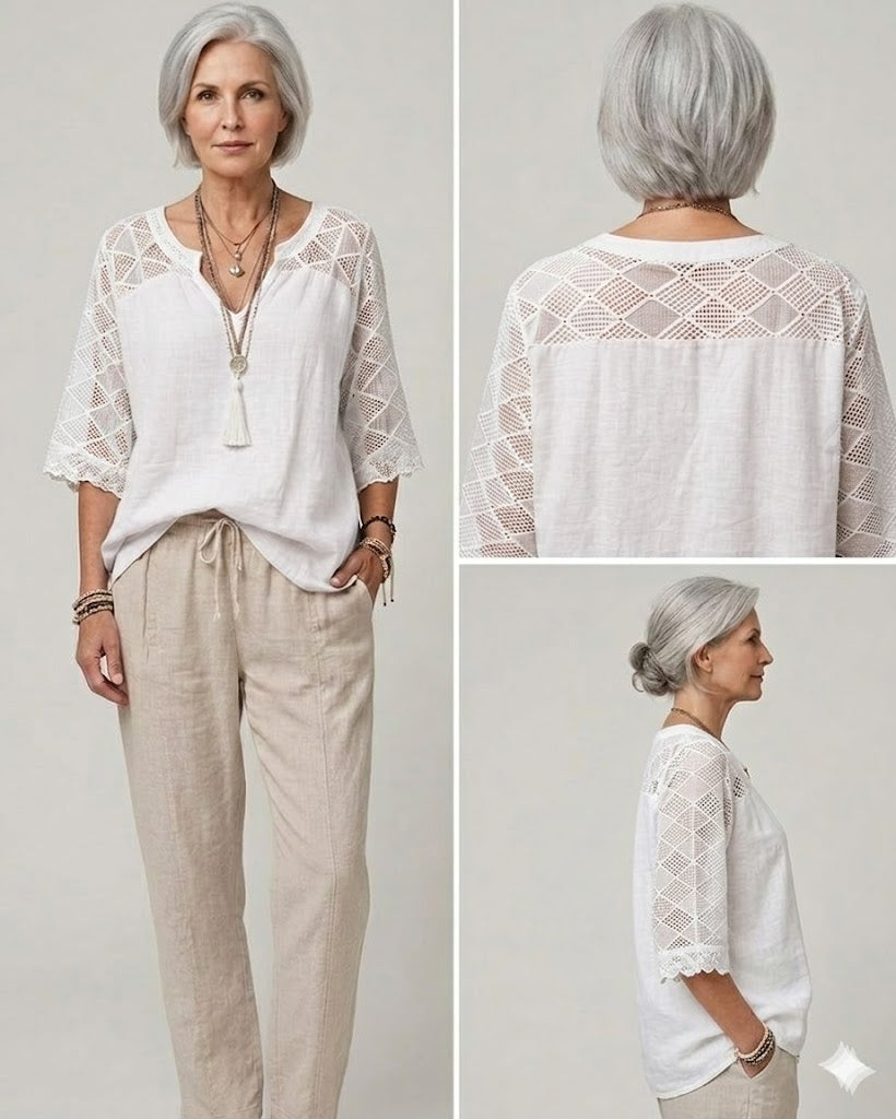 Cynthia | V-Neck Blouse with Lace Detail
