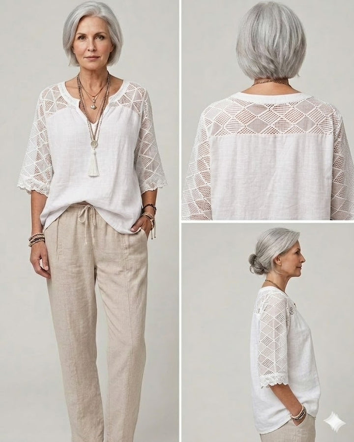 Cynthia | V-Neck Blouse with Lace Detail