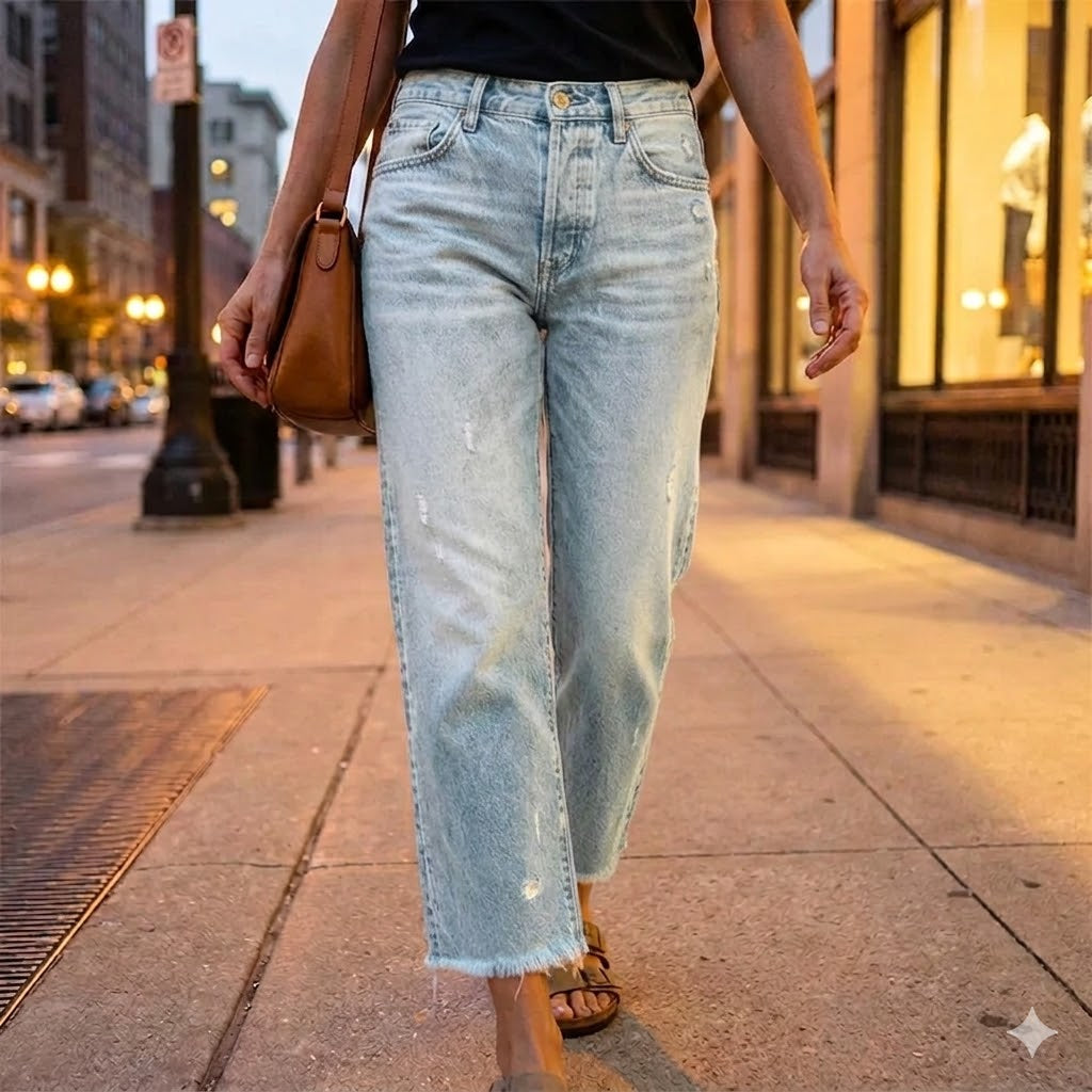 Aberjean - Retro Cropped Straight Jeans