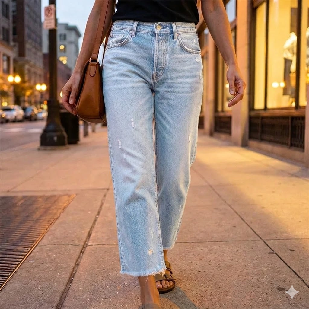 Aberjean - Retro Cropped Straight Jeans