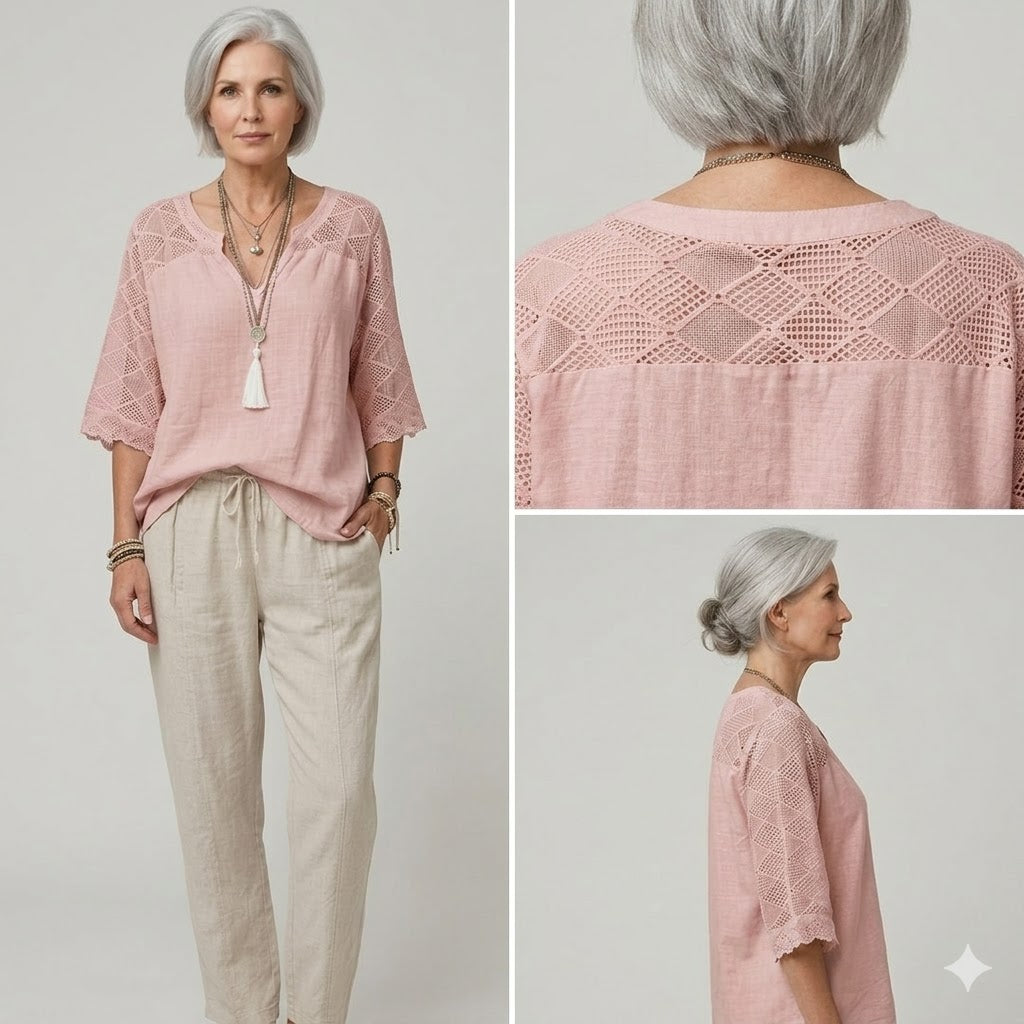 Cynthia | V-Neck Blouse with Lace Detail