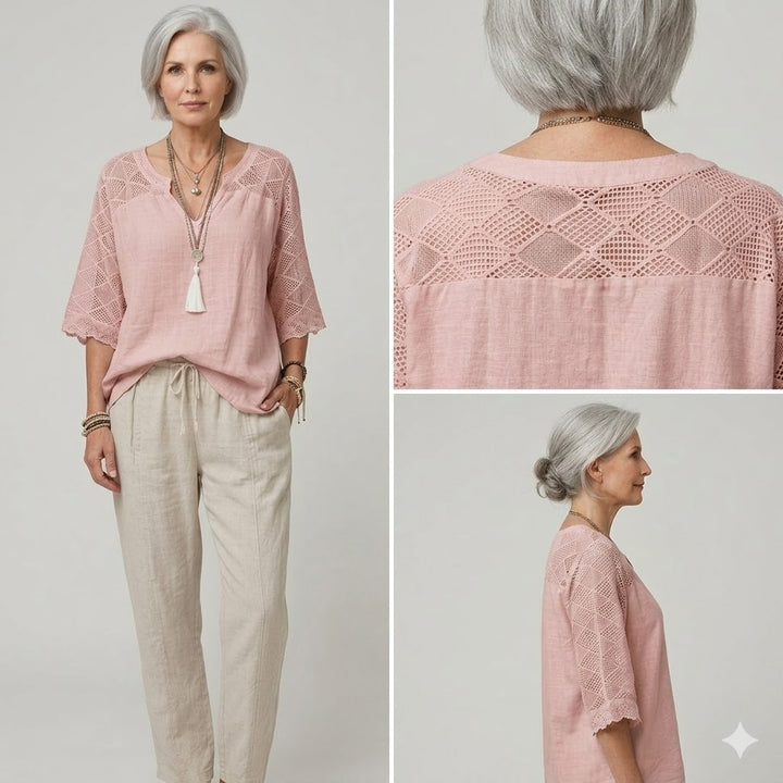 Cynthia | V-Neck Blouse with Lace Detail