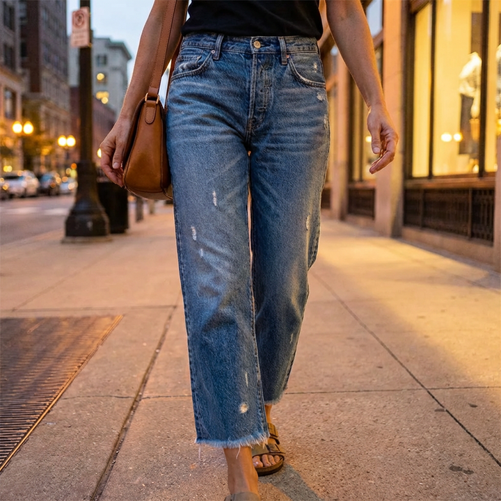 Aberjean - Retro Cropped Straight Jeans
