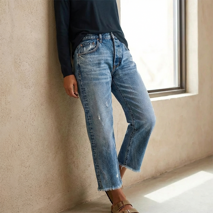 Aberjean - Retro Cropped Straight Jeans